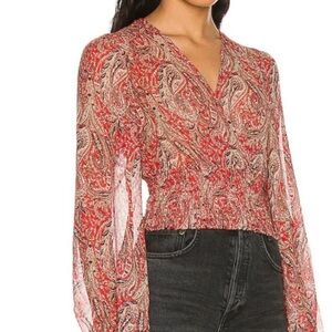 Revolve brand Bardot Red and Black Pattered Sheer Blouse